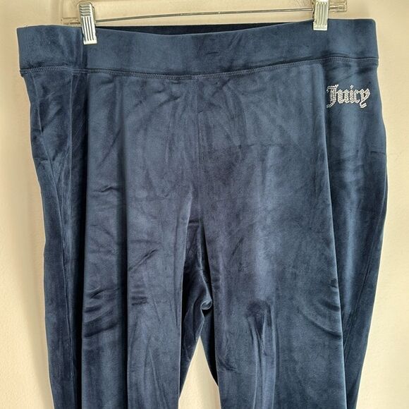 Juicy Couture Women’s velour rhinestone wide leg track pants navy blue XL EUC! - Picture 2 of 12
